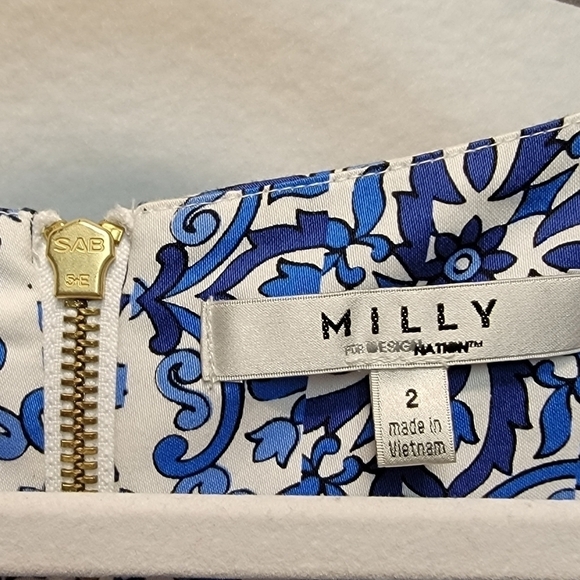 MILLY FOR DESIGN NATION Mini Dress Women's size 2 blue combo printed sleeveless - Picture 10 of 10